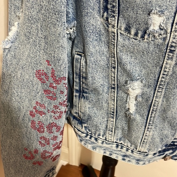 Fuchsia Pink Denim Rhinestone Jacket Size 3X - Picture 3 of 6
